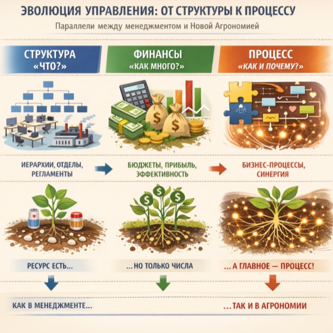 Эволюция управления: от структуры к процессу в менеджменте и Новой Агрономии